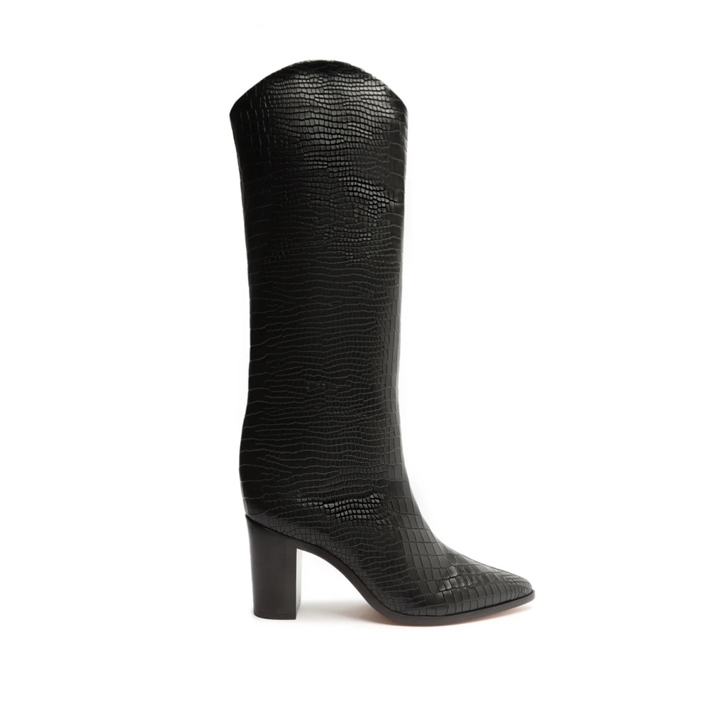 SCHUTZ Maryana Block Boot Black Embossed Leather 8.5